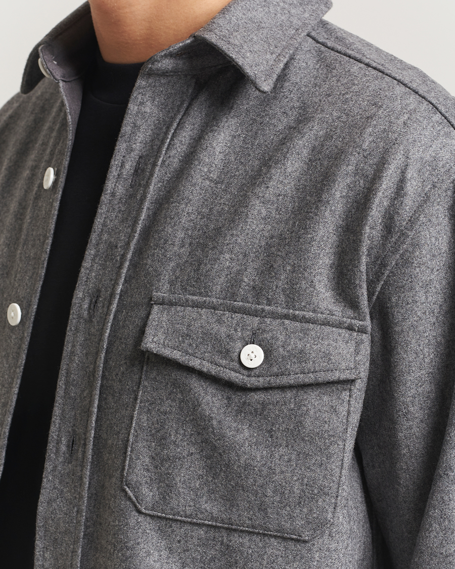 Men | Shirts | Kamakura Shirts | Wool Flannel CPO Shirt Grey Melange