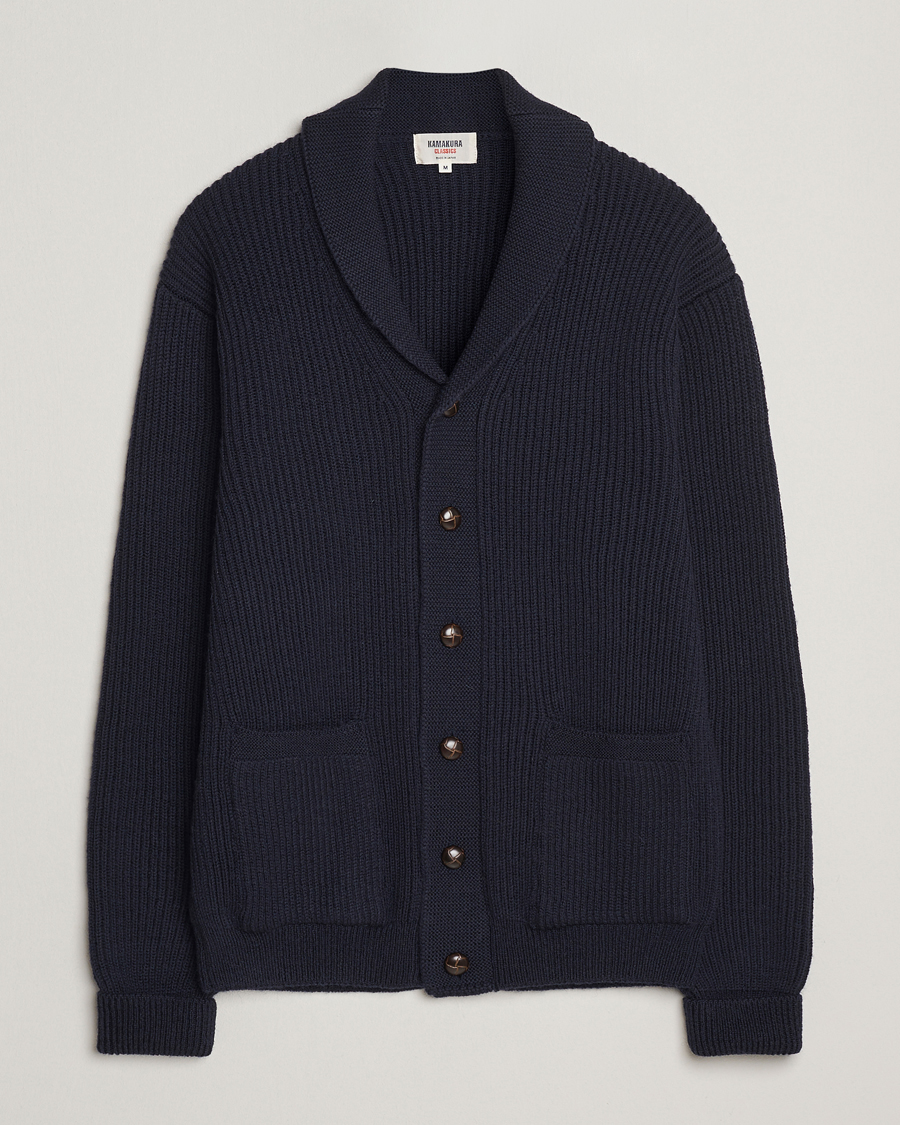 Men | Sweaters & Knitwear | Kamakura Shirts | McQueen Shawl Collar Cardigan Navy