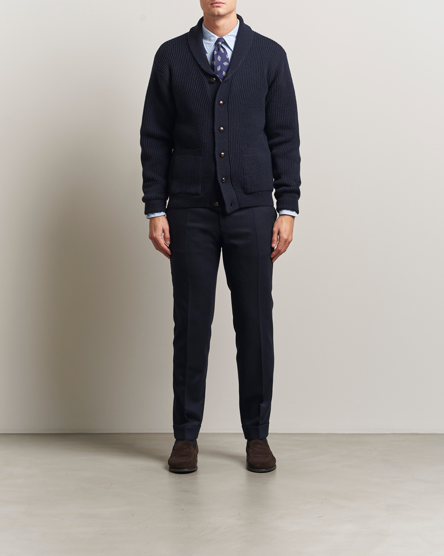 Men | Sweaters & Knitwear | Kamakura Shirts | McQueen Shawl Collar Cardigan Navy