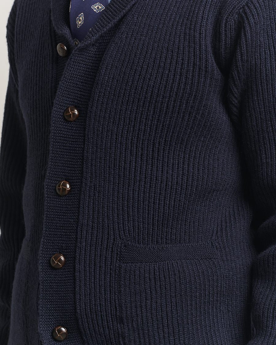 Men | Sweaters & Knitwear | Kamakura Shirts | McQueen Shawl Collar Cardigan Navy