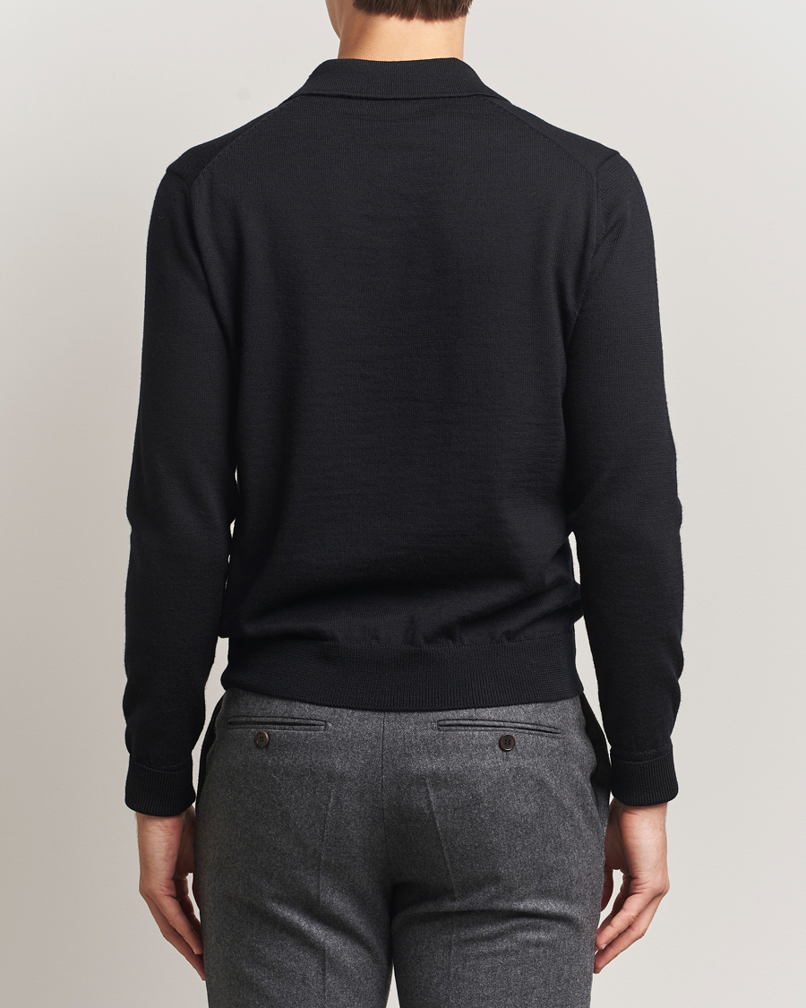 Men | Sweaters & Knitwear | Kamakura Shirts | Long Sleeve Knitted Polo Black
