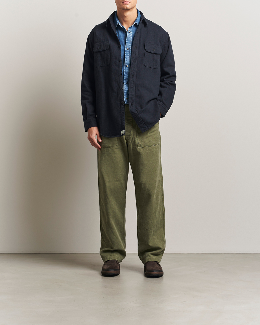Men | Shirts | orSlow | Brushed Flannel Overshirt Navy