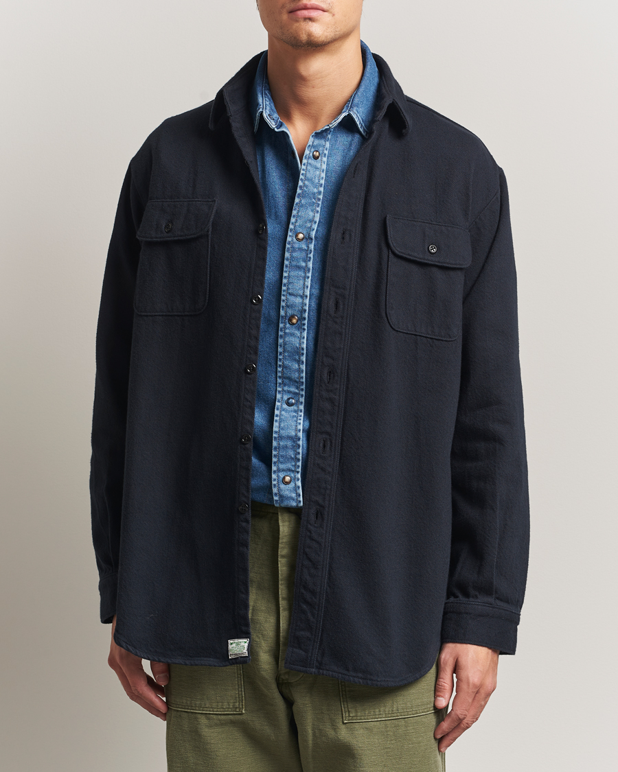Men | Shirts | orSlow | Brushed Flannel Overshirt Navy