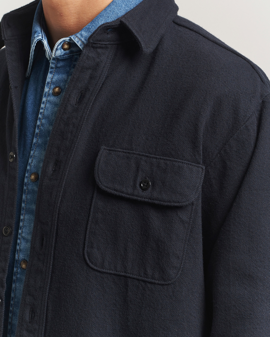 Men | Shirts | orSlow | Brushed Flannel Overshirt Navy
