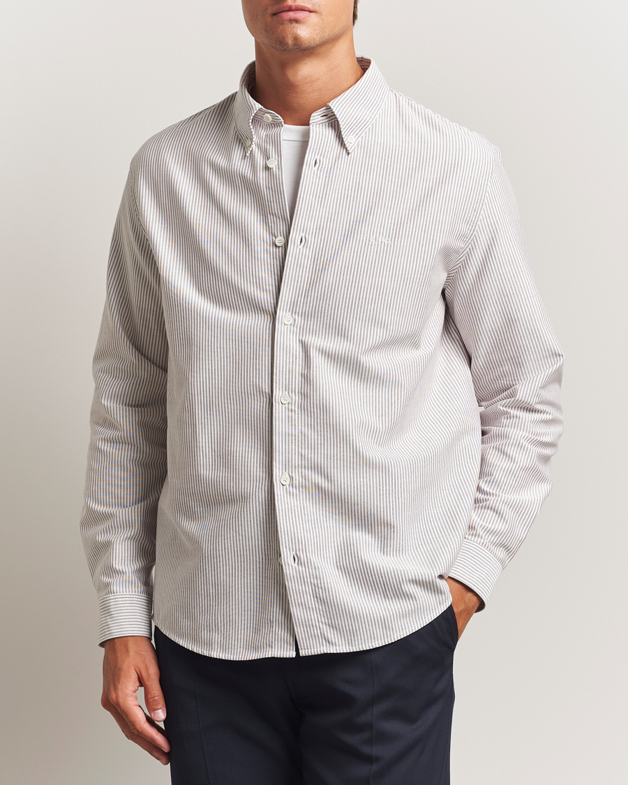 Men | Shirts | A.P.C. | Greg Striped Oxford Shirt Burgundy/White