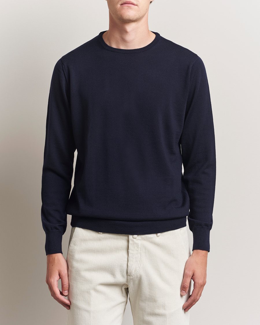Men | Sweaters & Knitwear | Morgano | Extra Fine Merino Wool Crewneck Navy