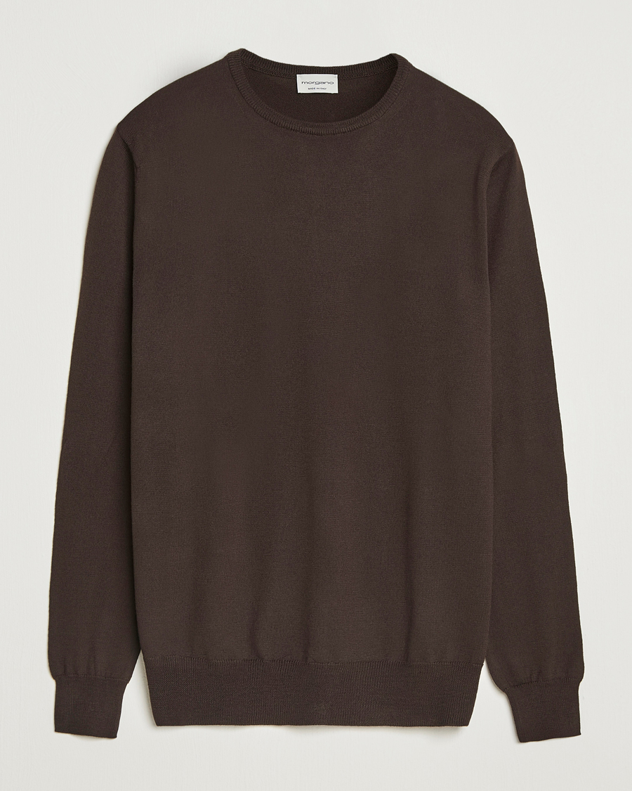 Men | Sweaters & Knitwear | Morgano | Extra Fine Merino Wool Crewneck Dark Brown