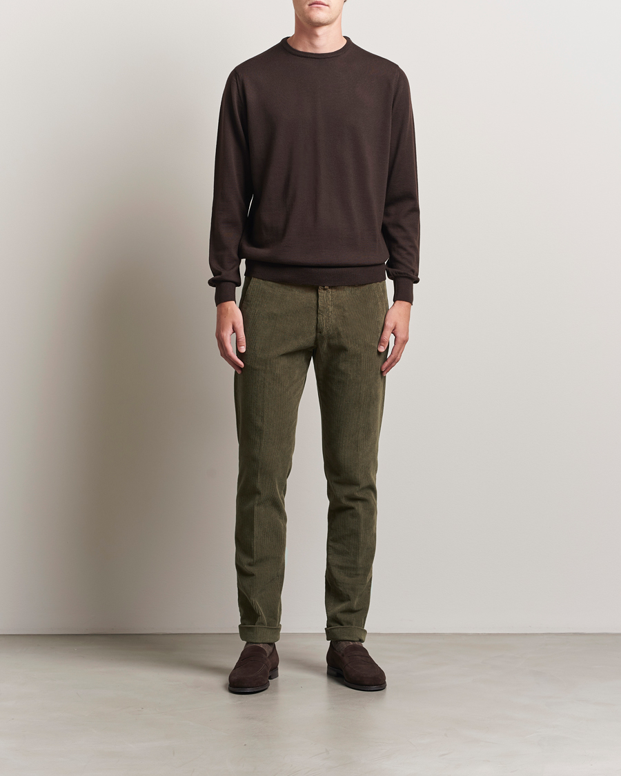 Men | Sweaters & Knitwear | Morgano | Extra Fine Merino Wool Crewneck Dark Brown