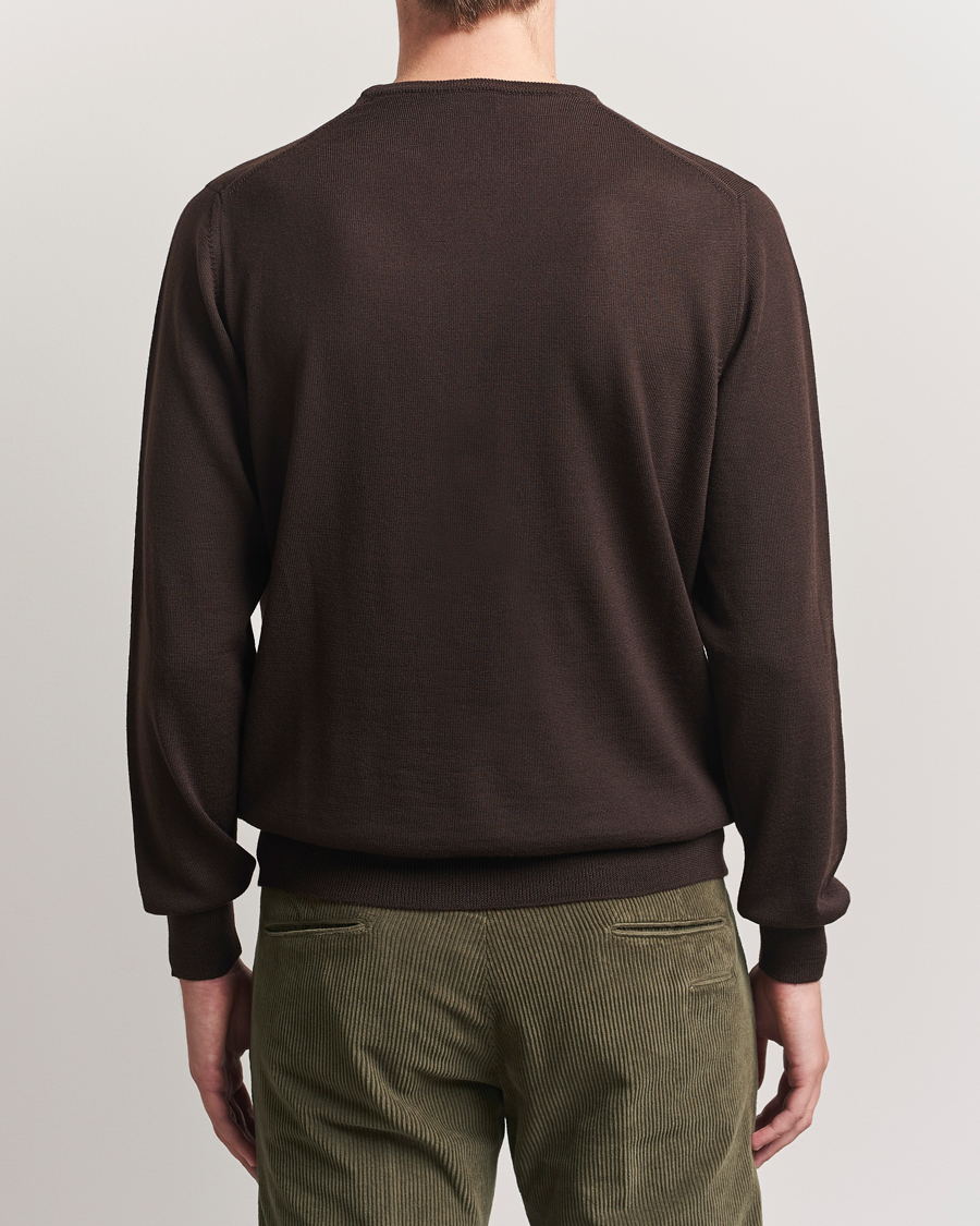 Men | Sweaters & Knitwear | Morgano | Extra Fine Merino Wool Crewneck Dark Brown