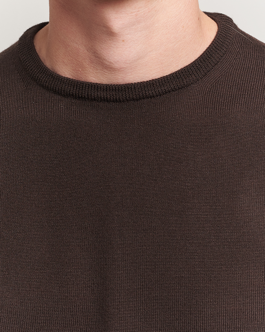 Men | Sweaters & Knitwear | Morgano | Extra Fine Merino Wool Crewneck Dark Brown