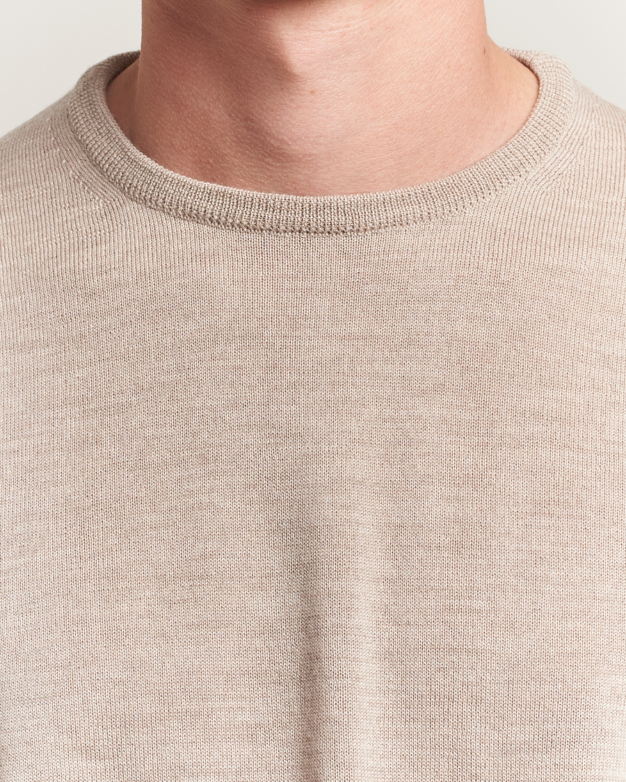 Men | Sweaters & Knitwear | Morgano | Extra Fine Merino Wool Crewneck Beige