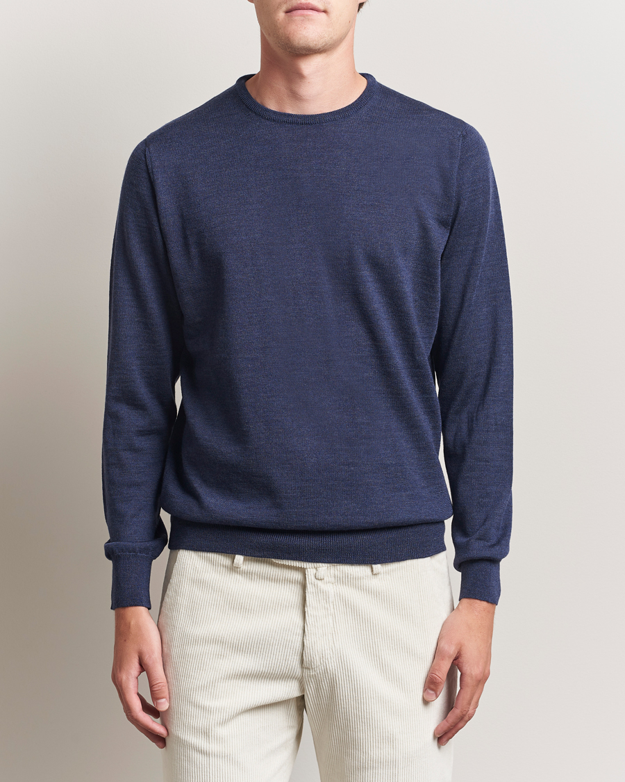 Men | Sweaters & Knitwear | Morgano | Extra Fine Merino Wool Crewneck Mid Blue