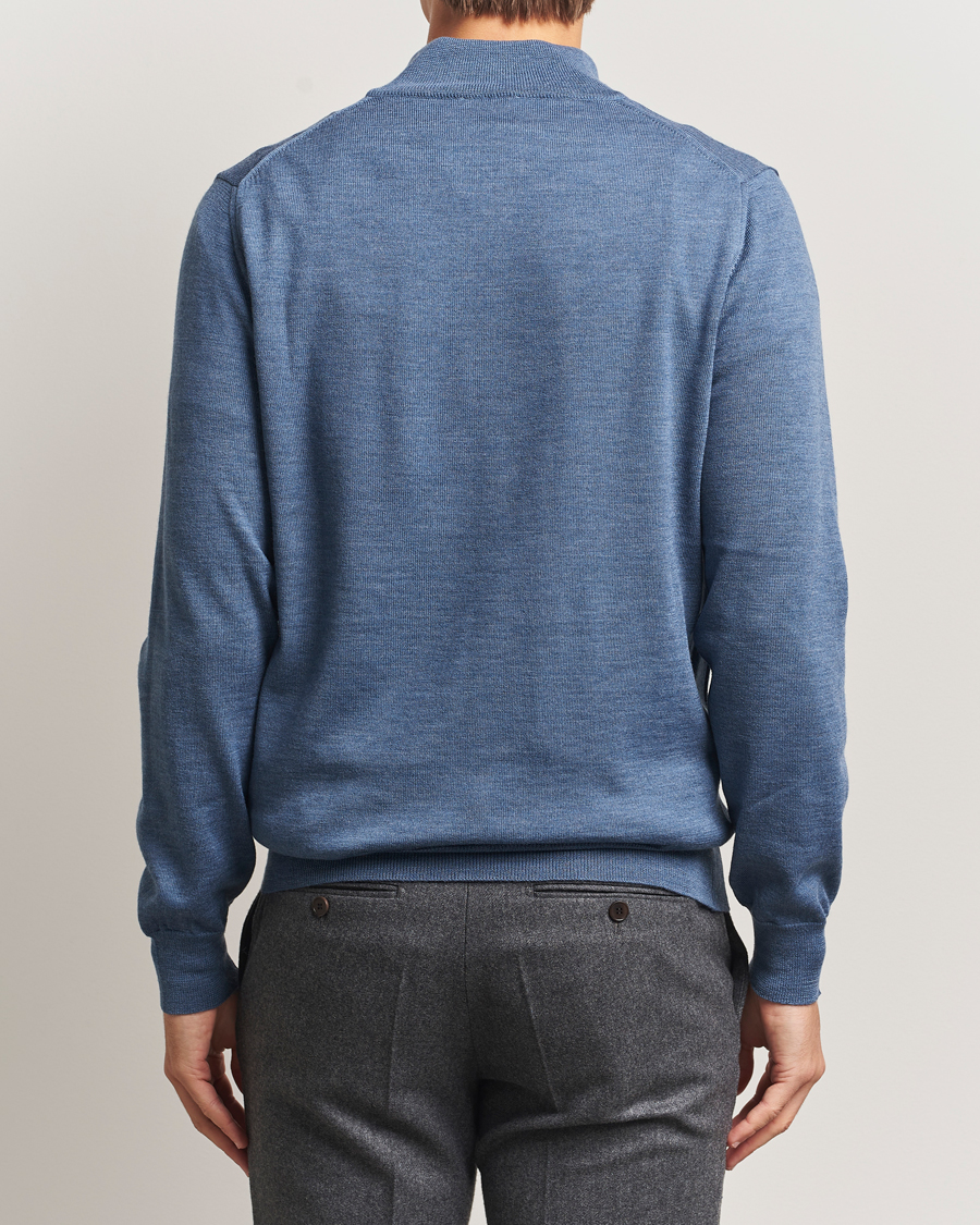 Men | Sweaters & Knitwear | Morgano | Extra Fine Merino Wool Half-Zip Denim Blue