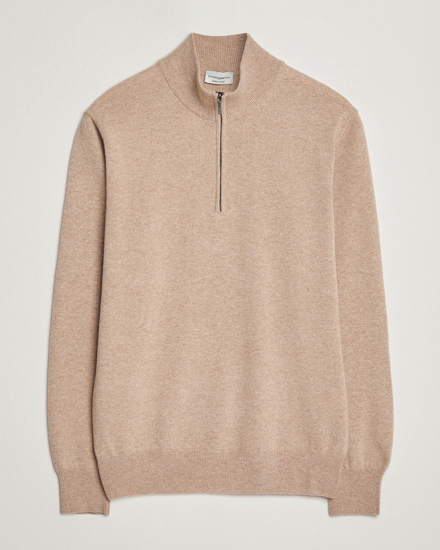 Men | Sweaters & Knitwear | Morgano | Wool/Cashmere Half-Zip Beige