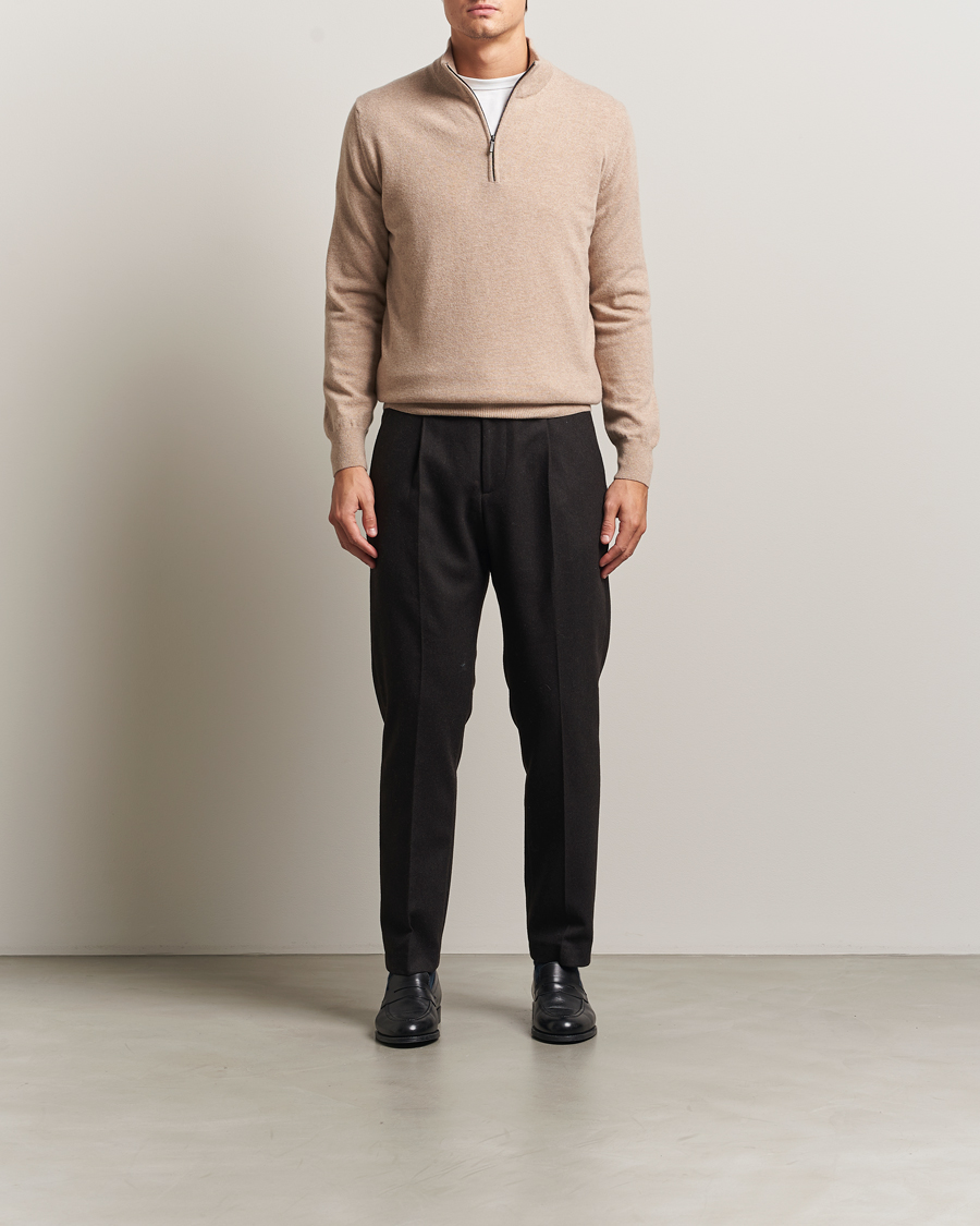 Men | Sweaters & Knitwear | Morgano | Wool/Cashmere Half-Zip Beige