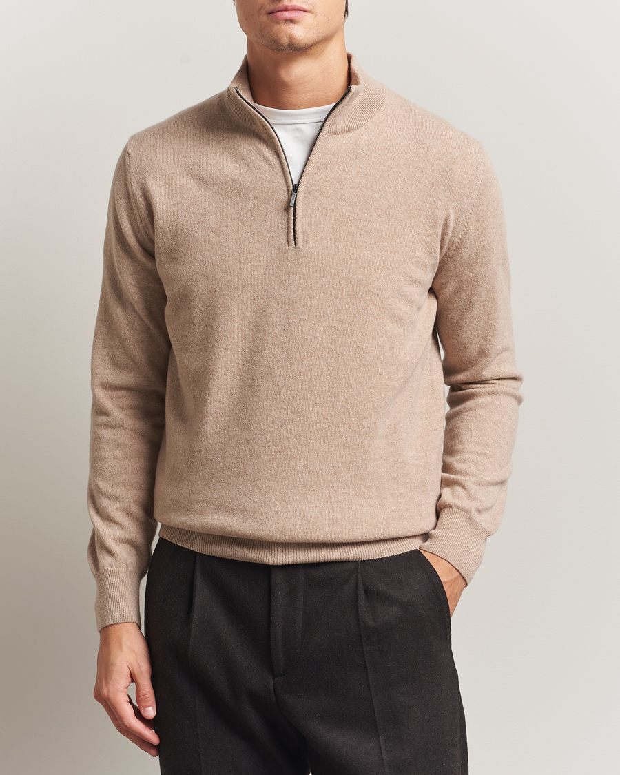 Men | Sweaters & Knitwear | Morgano | Wool/Cashmere Half-Zip Beige