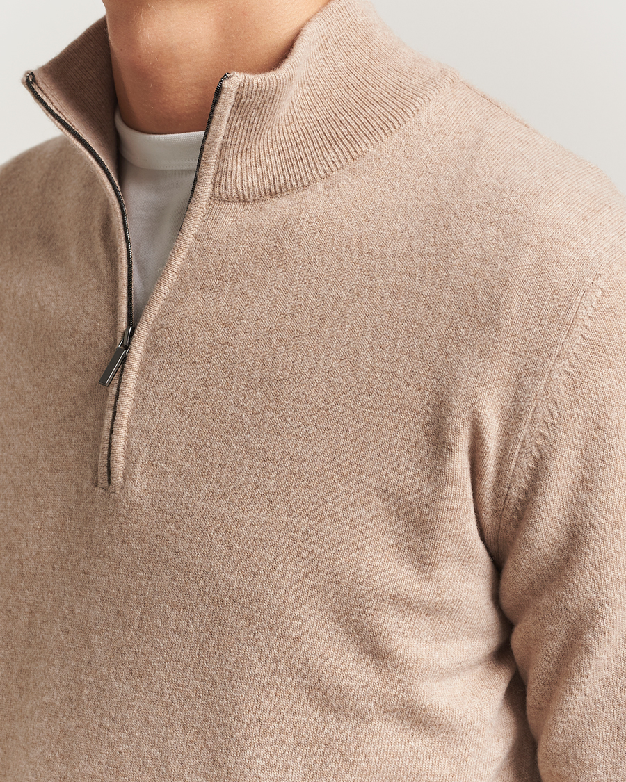 Men | Sweaters & Knitwear | Morgano | Wool/Cashmere Half-Zip Beige