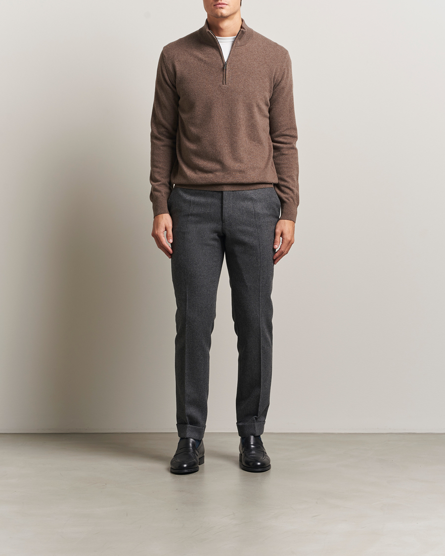 Men | Sweaters & Knitwear | Morgano | Wool/Cashmere Half-Zip Brown