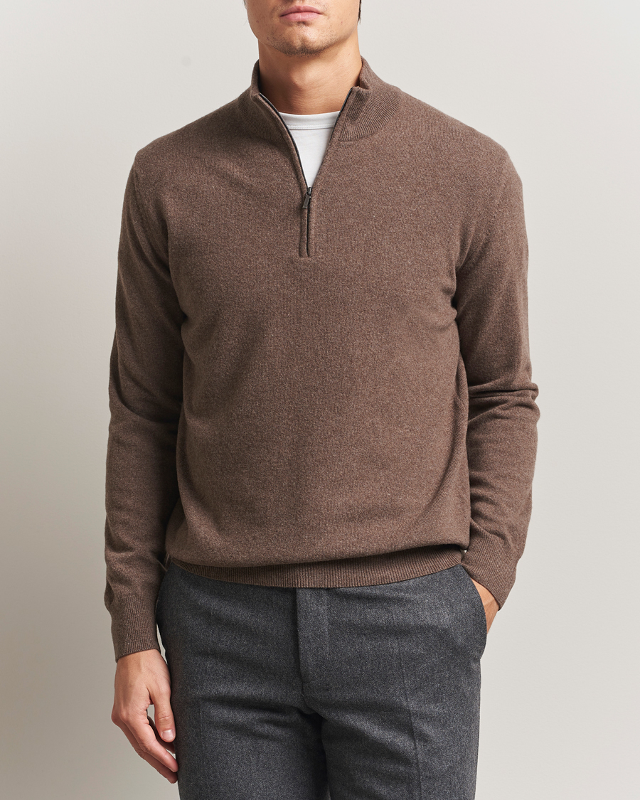 Men | Sweaters & Knitwear | Morgano | Wool/Cashmere Half-Zip Brown