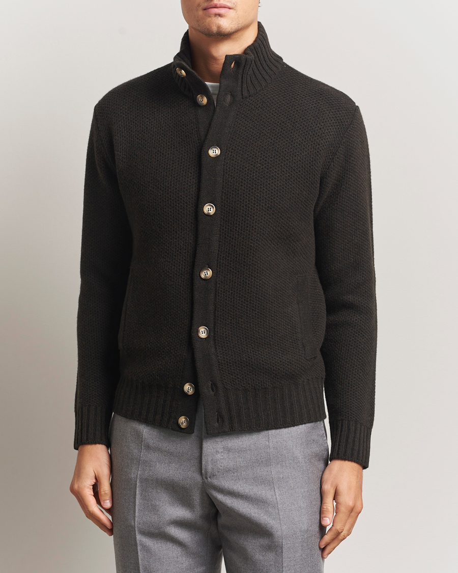 Men | Sweaters & Knitwear | Morgano | Heavy Knitted Wool/Cashmere Cardigan Dark Brown