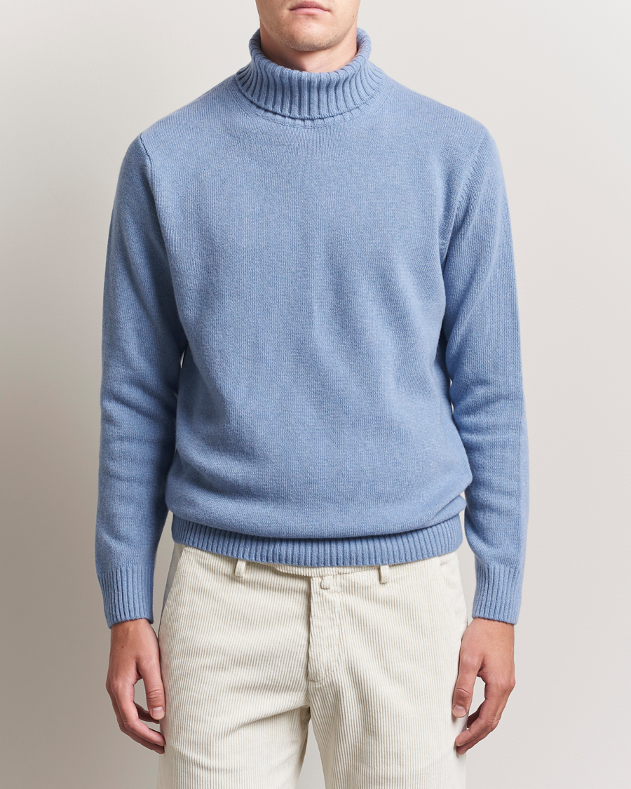 Men | Sweaters & Knitwear | Morgano | Wool/Cashmere Heavy Knit Rollneck Light Blue