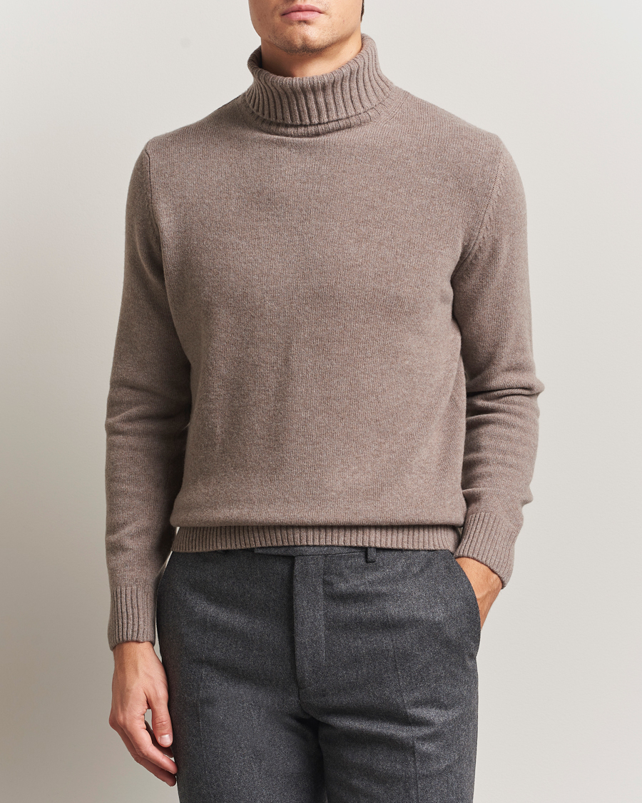 Men | Sweaters & Knitwear | Morgano | Wool/Cashmere Heavy Knit Rollneck Light Brown