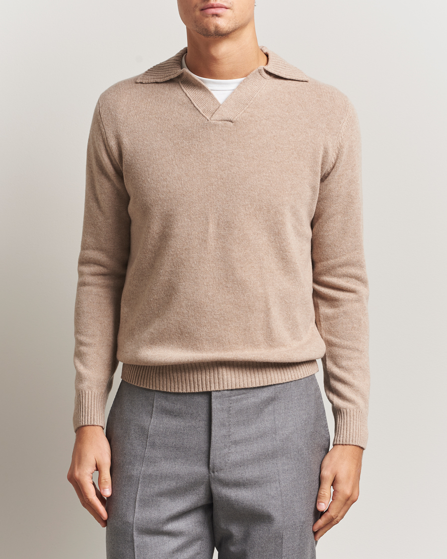 Men | Sweaters & Knitwear | Morgano | Wool/Cashmere Heavy Knit Polo Beige