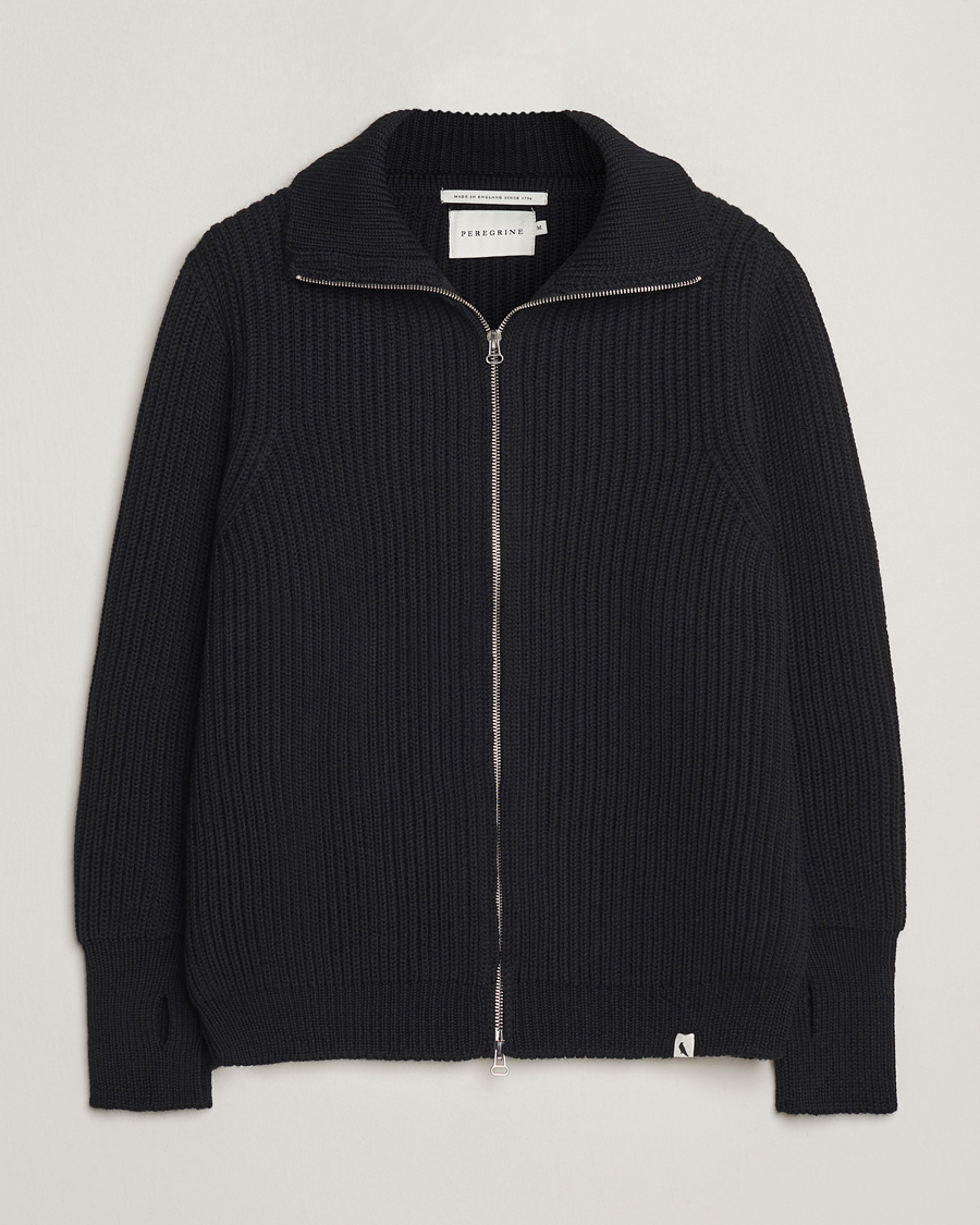 Men | Sweaters & Knitwear | Peregrine | Fisherman Merino Zip Cardigan Black