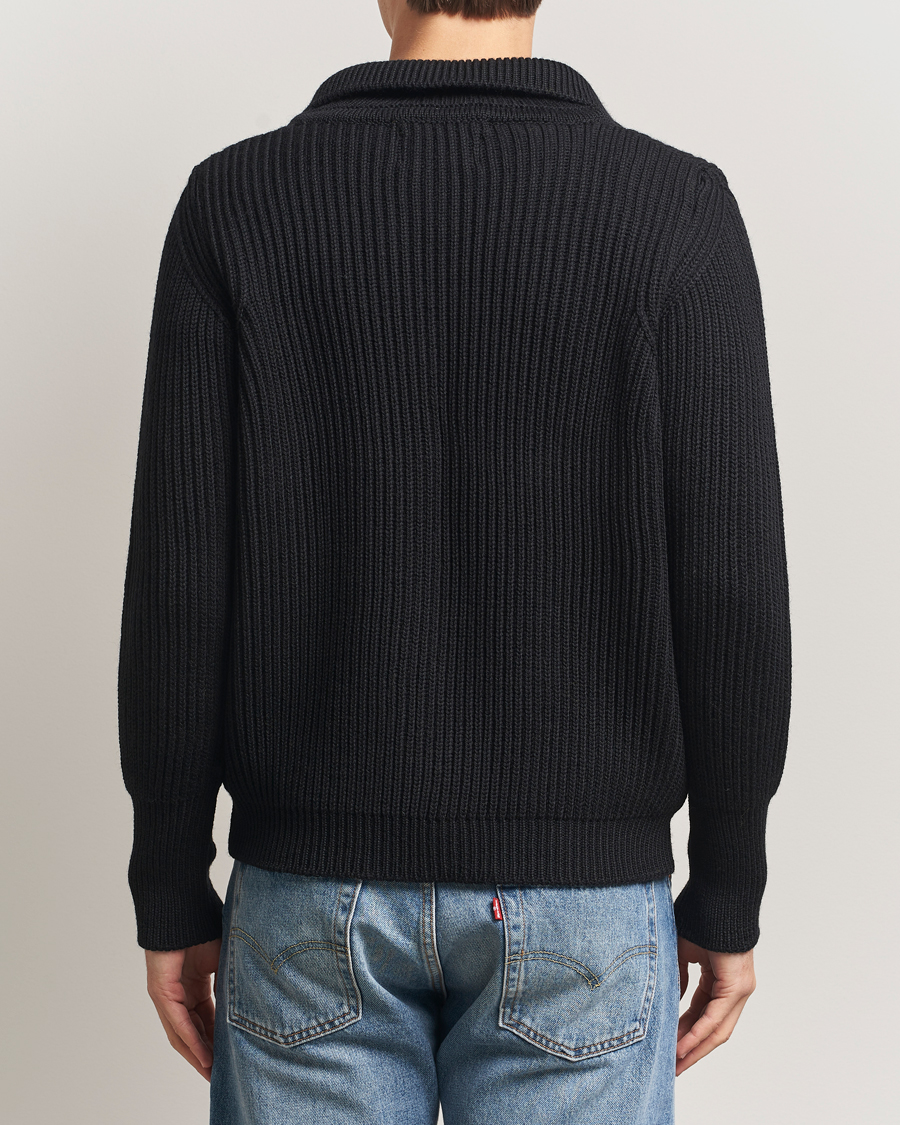 Men | Sweaters & Knitwear | Peregrine | Fisherman Merino Zip Cardigan Black