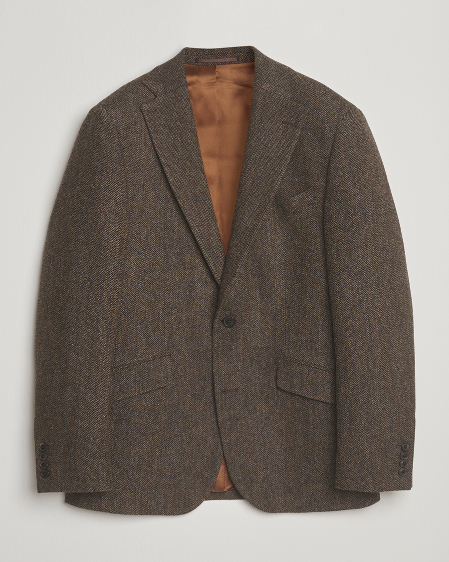 Men | Blazers | Walker Slater | Edward Lambswool Herringbone Blazer Dark Brown
