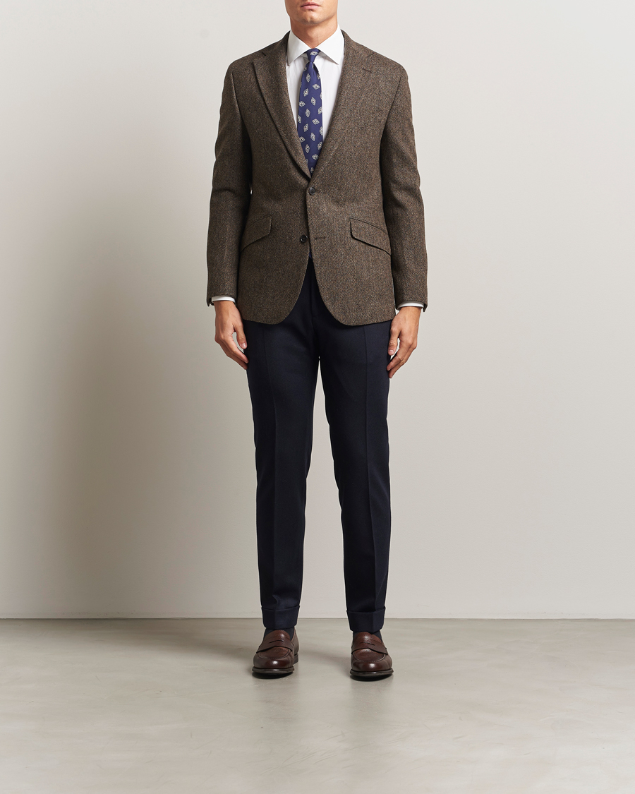 Men | Blazers | Walker Slater | Edward Lambswool Herringbone Blazer Dark Brown