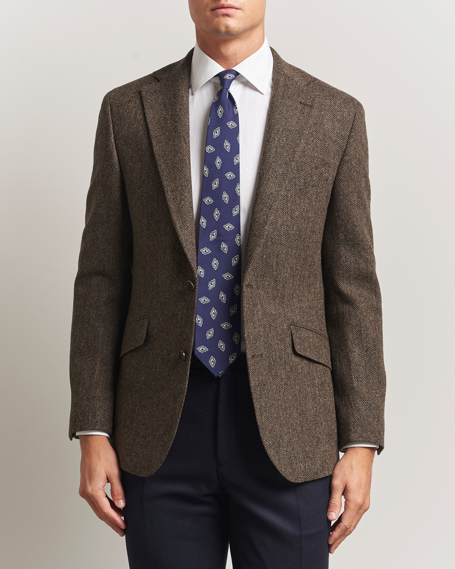 Men | Blazers | Walker Slater | Edward Lambswool Herringbone Blazer Dark Brown