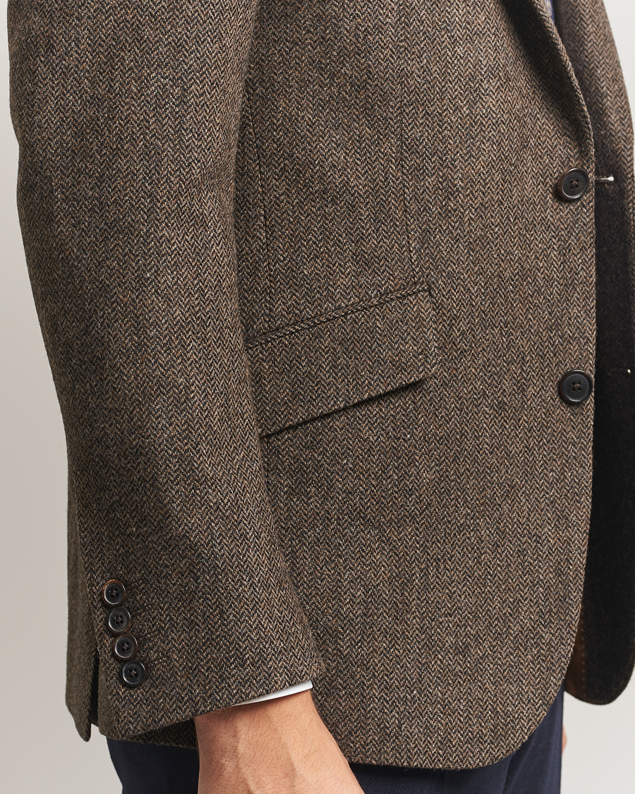 Men | Blazers | Walker Slater | Edward Lambswool Herringbone Blazer Dark Brown