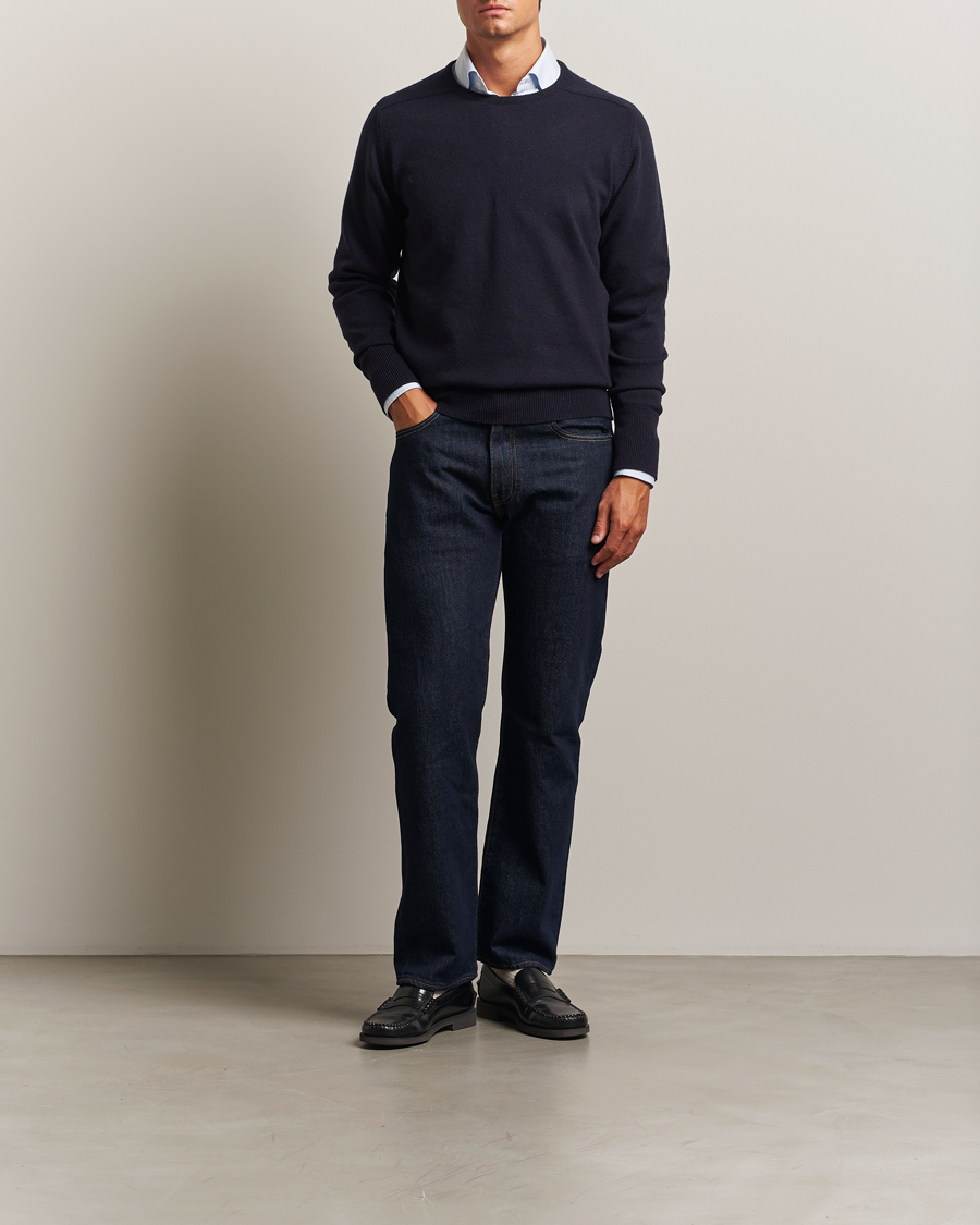 Men | Sweaters & Knitwear | William Lockie | Melrose Cashmere Crew Neck Dark Navy