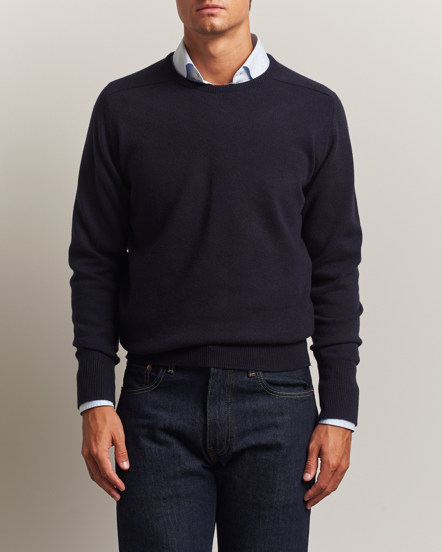 Men | Sweaters & Knitwear | William Lockie | Melrose Cashmere Crew Neck Dark Navy
