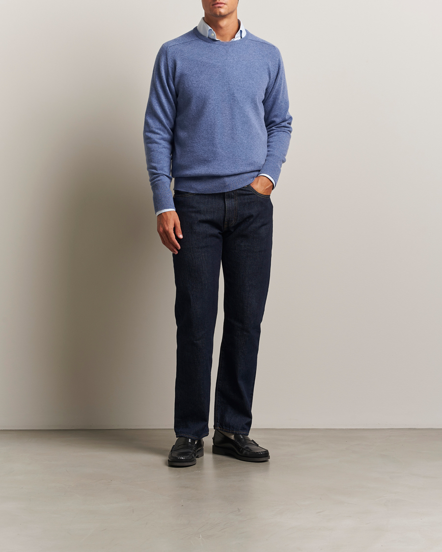 Men | Sweaters & Knitwear | William Lockie | Melrose Cashmere Crew Neck Blue