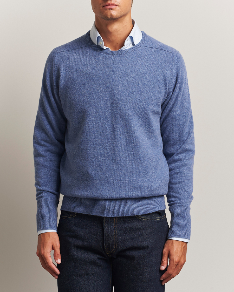 Men | Sweaters & Knitwear | William Lockie | Melrose Cashmere Crew Neck Blue