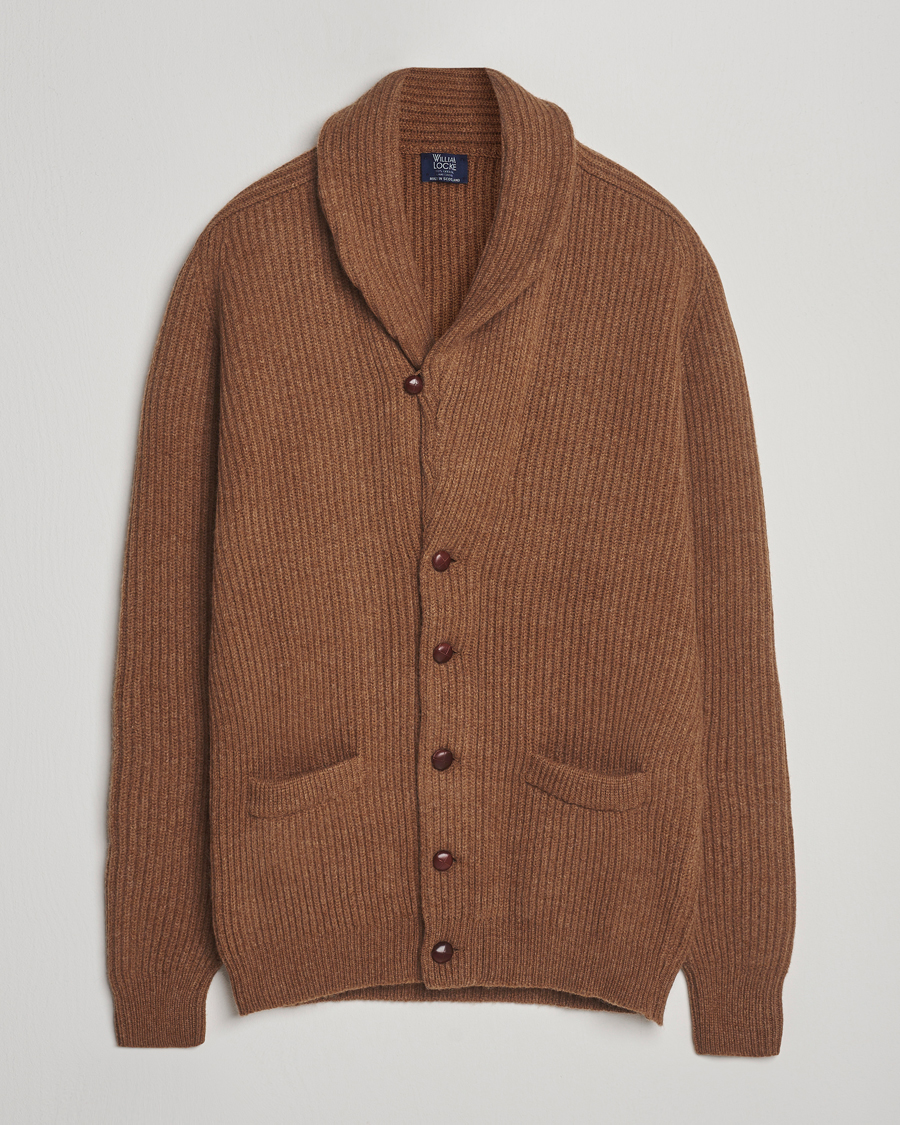 Men | Sweaters & Knitwear | William Lockie | Windsor Geelong Lambswool Shawl Cardigan Brown