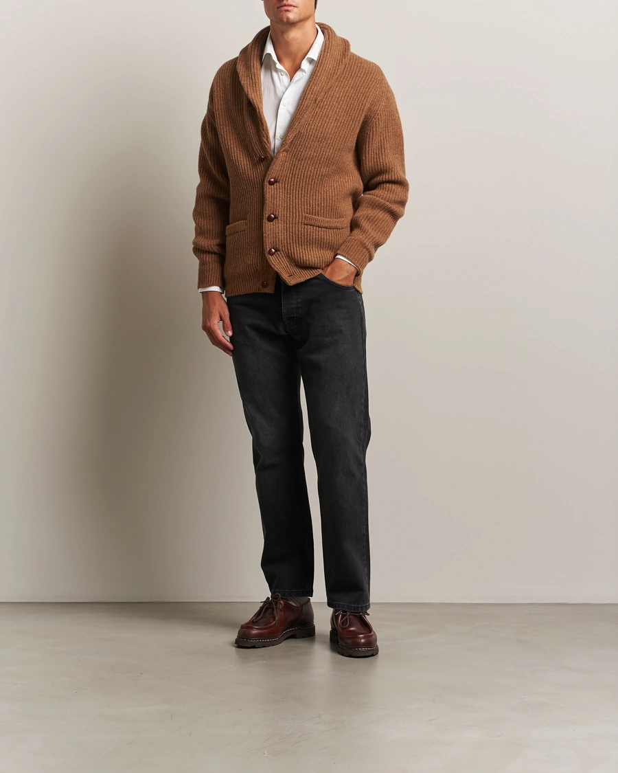 Men | Sweaters & Knitwear | William Lockie | Windsor Geelong Lambswool Shawl Cardigan Brown
