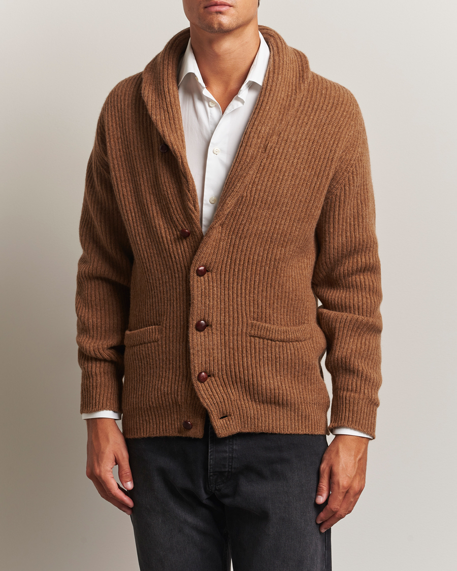 Men | Sweaters & Knitwear | William Lockie | Windsor Geelong Lambswool Shawl Cardigan Brown