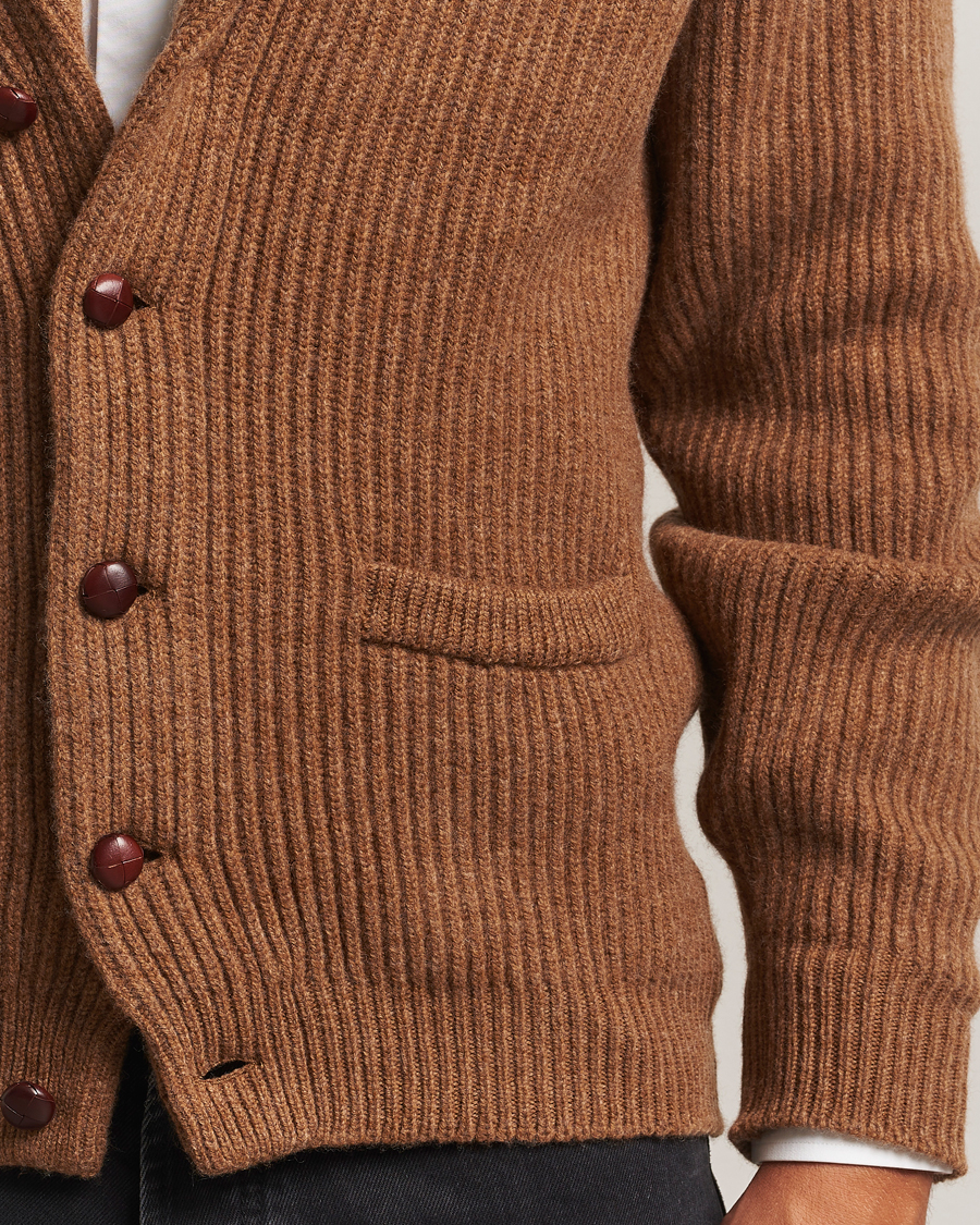 Men | Sweaters & Knitwear | William Lockie | Windsor Geelong Lambswool Shawl Cardigan Brown
