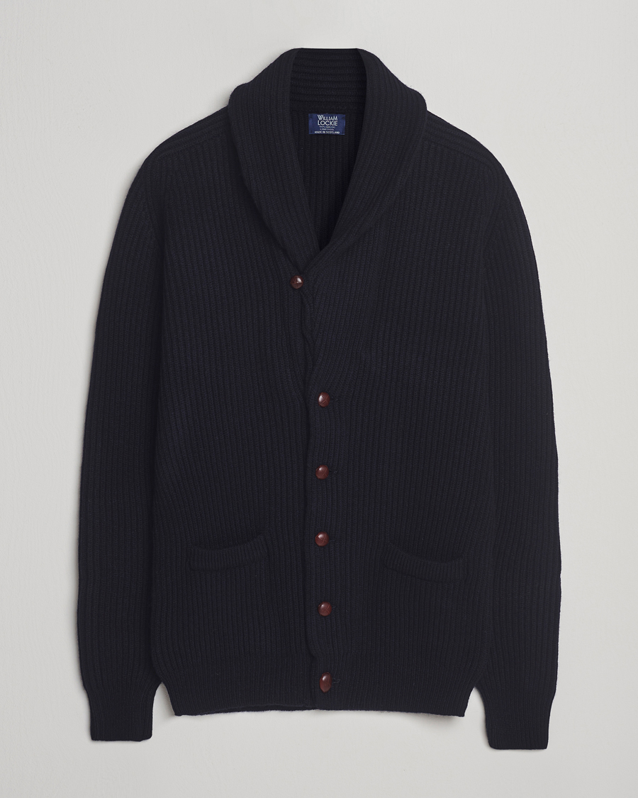 Men | Sweaters & Knitwear | William Lockie | Windsor Geelong Lambswool Shawl Cardigan Navy