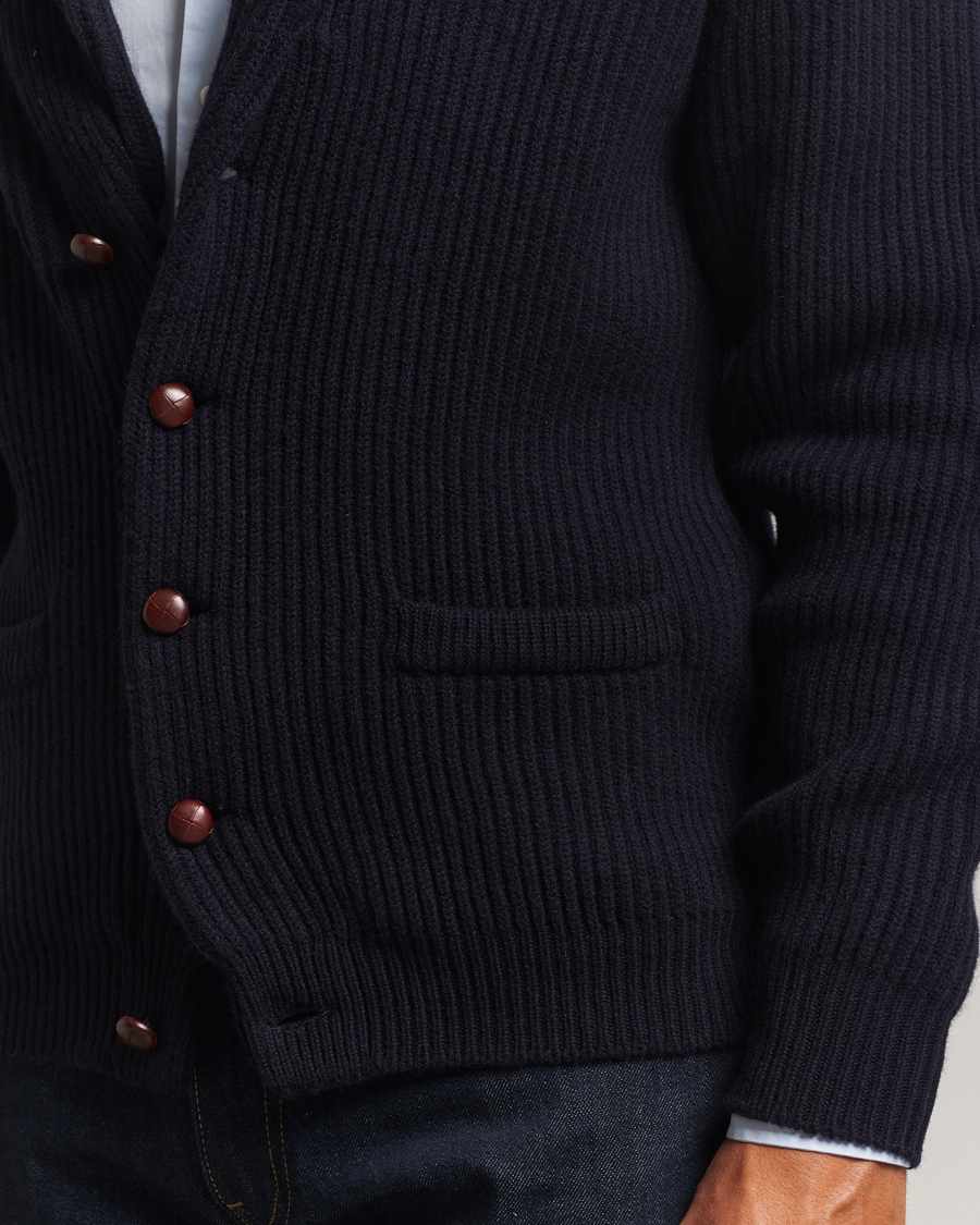 Men | Sweaters & Knitwear | William Lockie | Windsor Geelong Lambswool Shawl Cardigan Navy