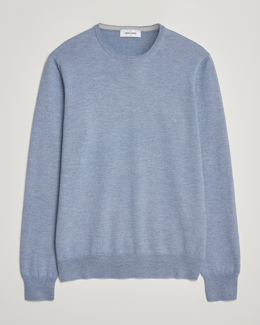 Men | Sweaters & Knitwear | Gran Sasso | Merino Fashion Fit Crew Neck Pullover Blue Melange