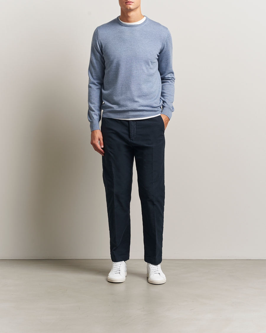 Men | Sweaters & Knitwear | Gran Sasso | Merino Fashion Fit Crew Neck Pullover Blue Melange