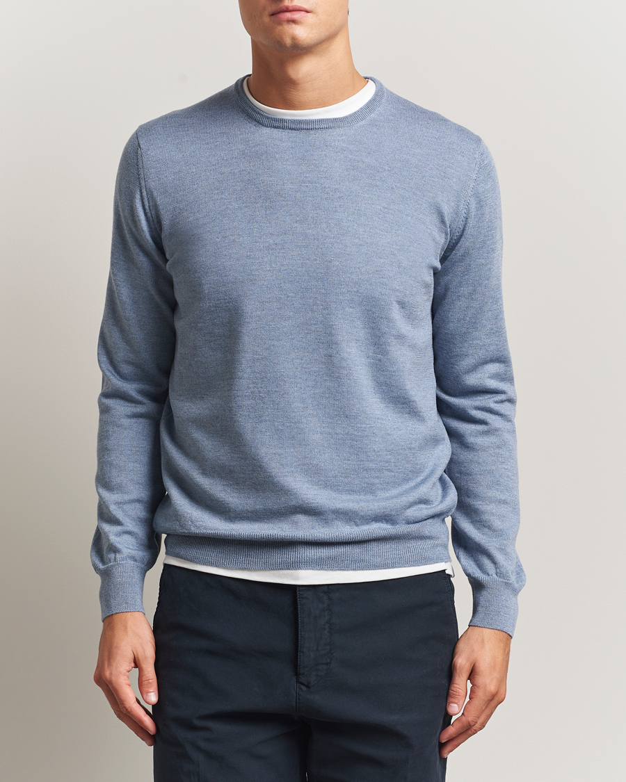 Men | Sweaters & Knitwear | Gran Sasso | Merino Fashion Fit Crew Neck Pullover Blue Melange