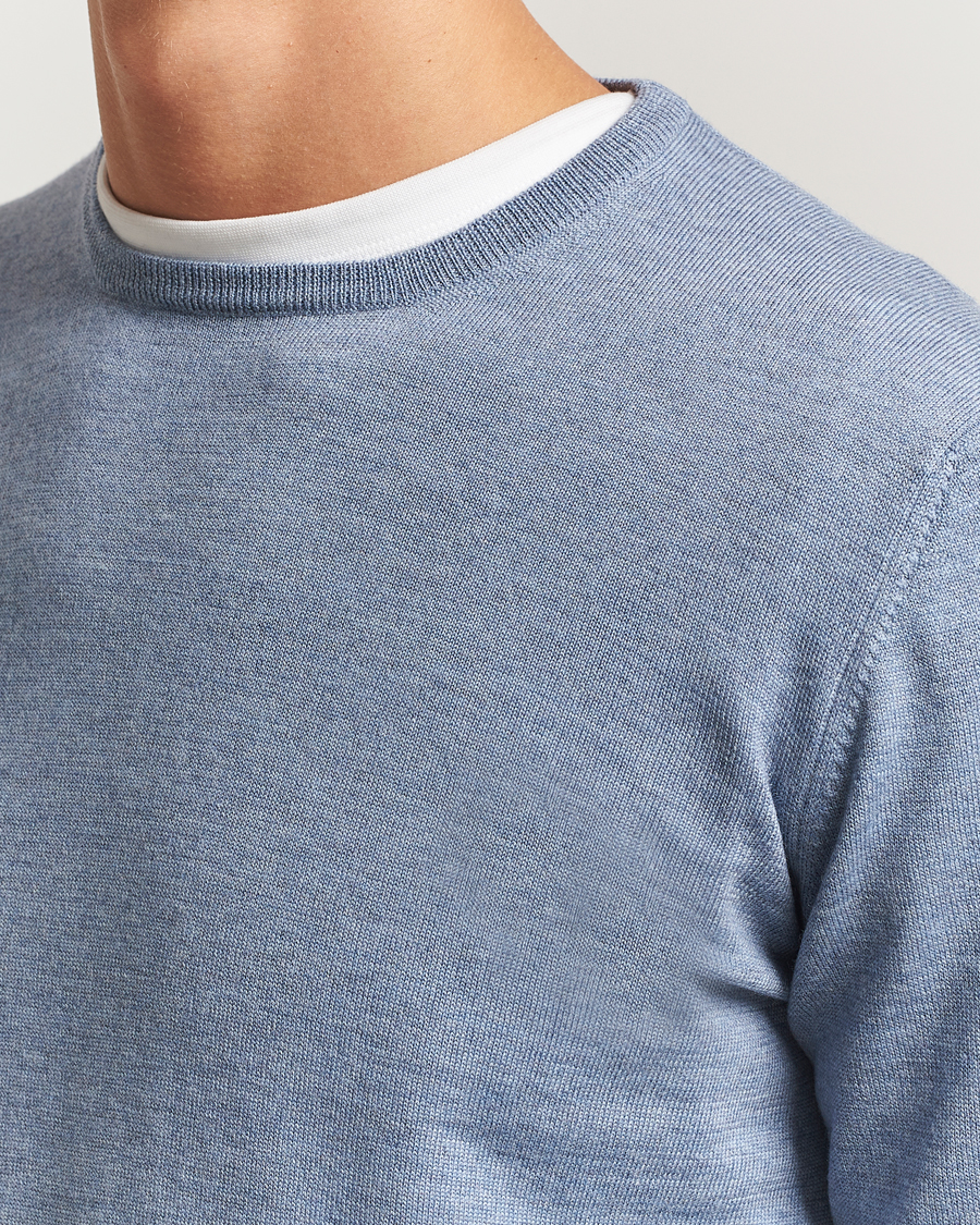Men | Sweaters & Knitwear | Gran Sasso | Merino Fashion Fit Crew Neck Pullover Blue Melange