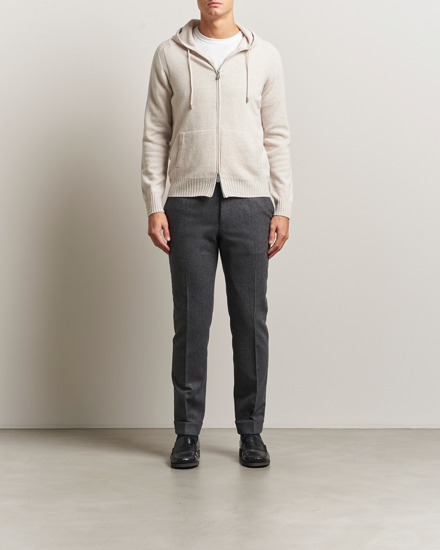 Men | Sweaters & Knitwear | Gran Sasso | Full Zip Wool Hoodie Cream