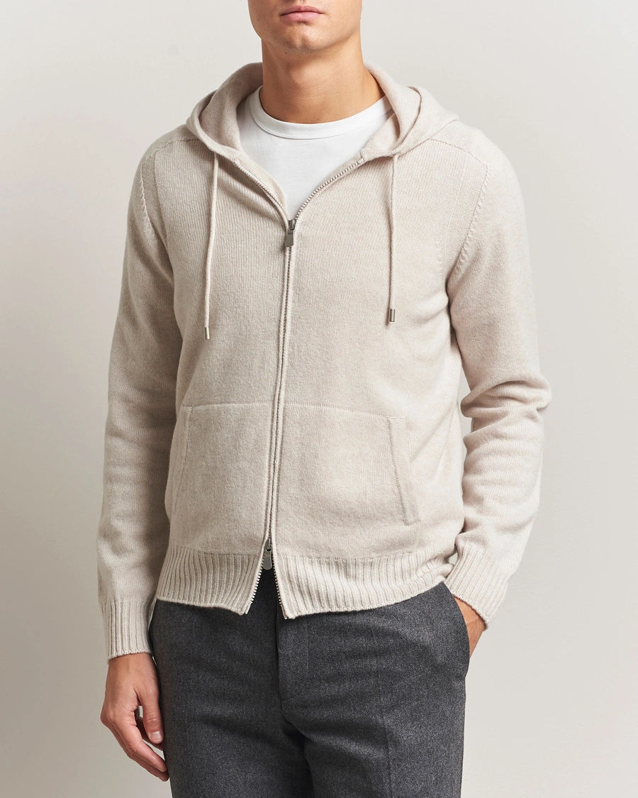 Men | Sweaters & Knitwear | Gran Sasso | Full Zip Wool Hoodie Cream