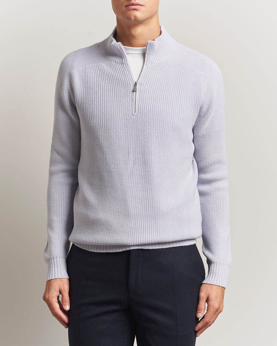 Men | Sweaters & Knitwear | Gran Sasso | Rainwool Half Zip Light Lavendel